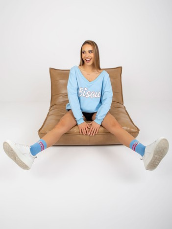 Jasnobiebiesko-biała dresowa bluza oversize z nadrukiem