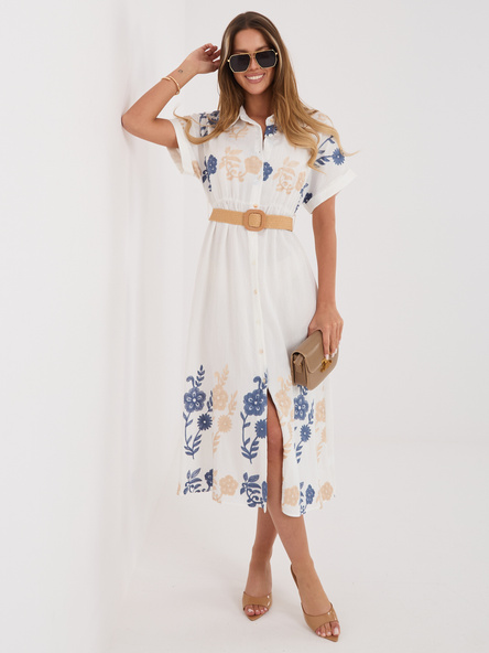 Niebieska rozpinana sukienka z haftem