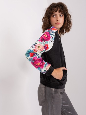 Czarna-ecru bluza bomberka z weluru RUE PARIS