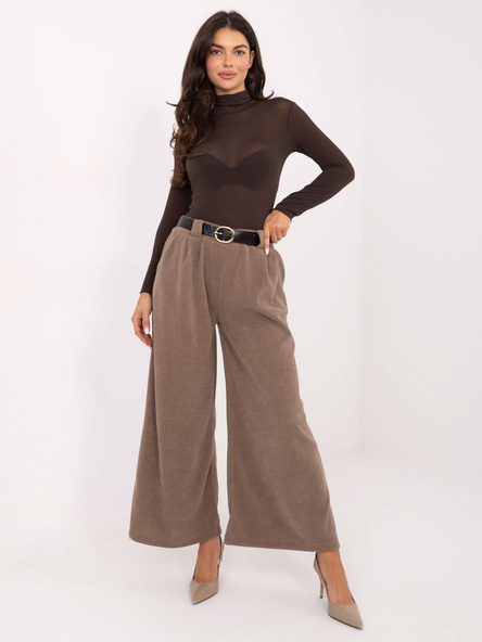Ciemnobeżowe sztruksowe spodnie bez zapięcia RUE PARIS