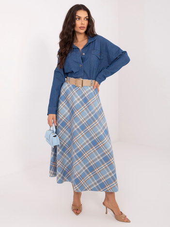 Niebieska elegancka spódnica z paskiem