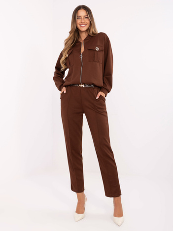 Brązowy casualowy komplet z bluzą oversize