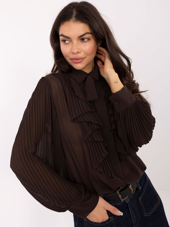 Czekoladowa rozpinana koszula z plisowaniem