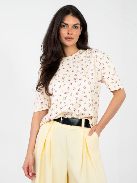 Pastelowa żółta bluzka z marszczeniami na ramionach