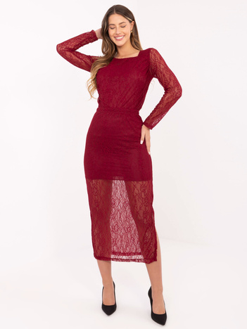Bordowa koronkowa spódnica z rozcięciem RUE PARIS
