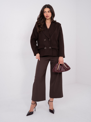 Czekoladowy krótki płaszcz dwurzędowym zapięciem RUE PARIS