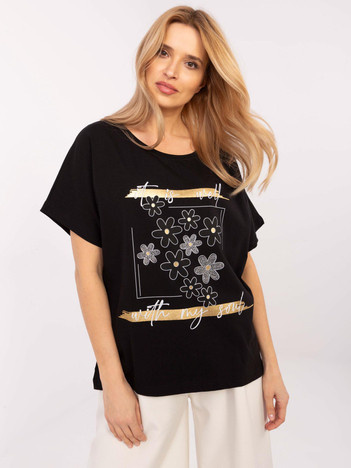Czarny t-shirt oversize z nadrukiem w kwiaty