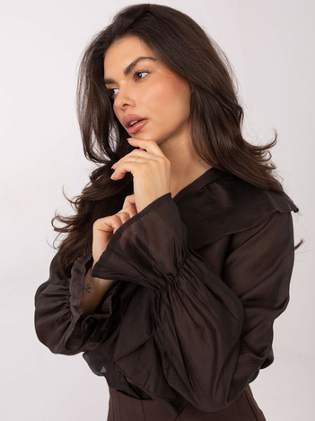 Czekoladowa przezroczysta koszula z falbanami