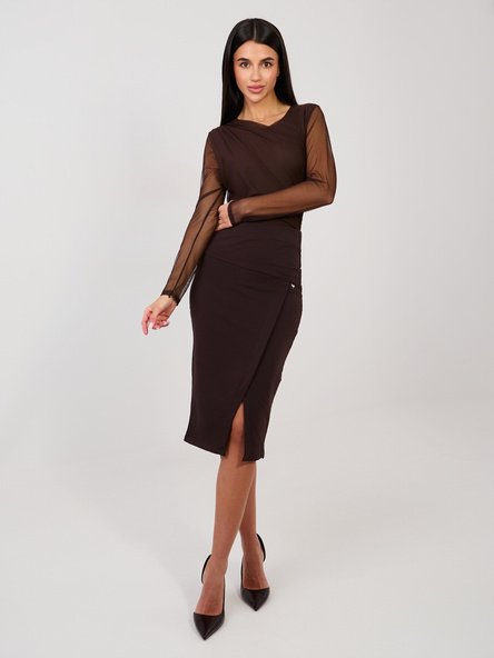 Czekoladowa dresowa spódnica z rozcięciem BASIC FEEL GOOD