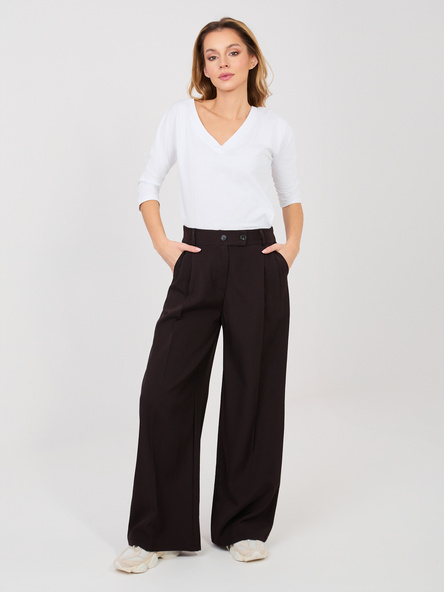 Czekoladowe garniturowe spodnie z wysokim stanem RUE PARIS