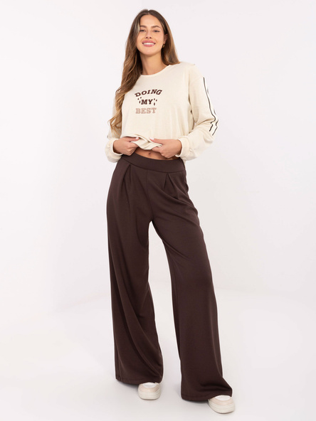 Czekoladowe spodnie basic z szeroką nogawką