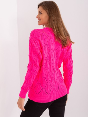 Fluo różowy sweter rozpinany z dekoltem V