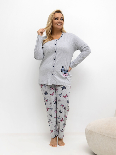 Szara damska piżama plus size z rozpinaną bluzką