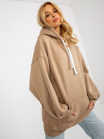 Ciemnobeżowa długa bluza basic o kroju oversize