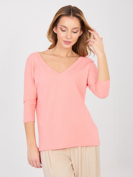 Brzoskwiniowa damska bluzka basic z bawełny RUE PARIS