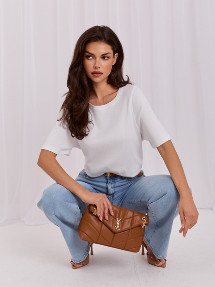 Biały t-shirt basic w jednolitym kolorze RUE PARIS