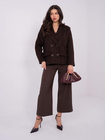 Czekoladowy krótki płaszcz dwurzędowym zapięciem