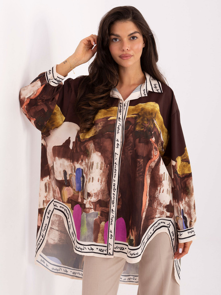 Brązowa damska koszula z dłuższym tyłem RUE PARIS