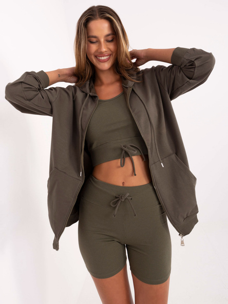 Khaki trzyczęściowy komplet basic z bawełny