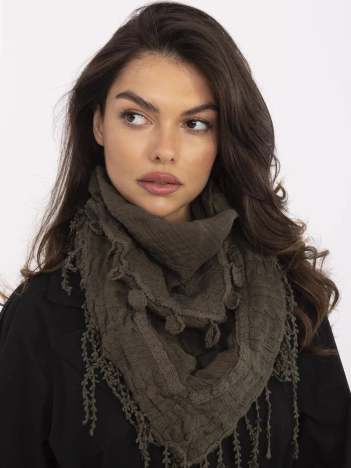 Khaki trójkątna chusta z frędzlami