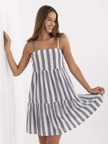 Biało-granatowa sukienka w paski Semille