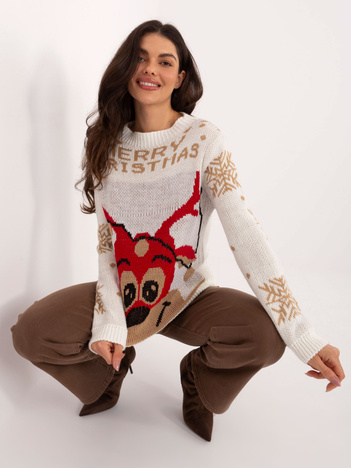 Ecru świąteczny sweter z reniferem