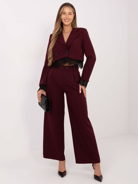Burgundowe eleganckie spodnie z zakładkami RUE PARIS