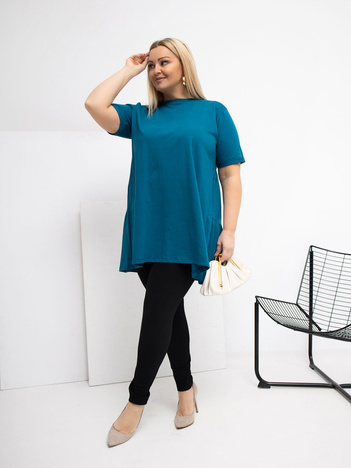 Morska długa bluzka plus size z falbaną
