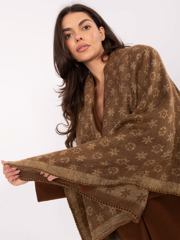 Camelowo-beżowe damskie ponczo z nadrukiem