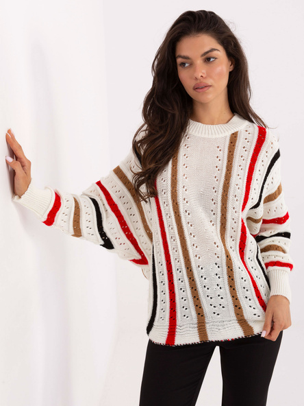 Ecru damski sweter oversize w paski