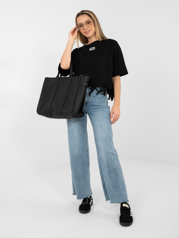 Czarna bluzka oversize z krótkim rękawem