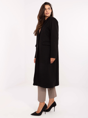 Czarny długi płaszcz damski z kołnierzem