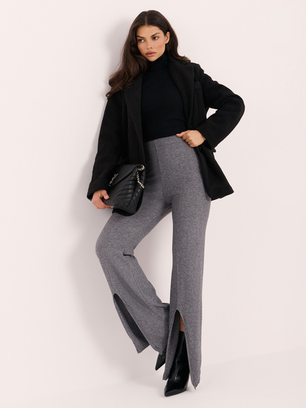 Ciemnoszare szerokie spodnie dzianinowe z rozcięciem
