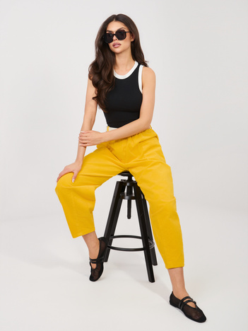 Żółte sztruksowe spodnie bez zapięcia RUE PARIS