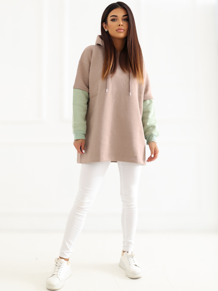 Ciemnobeżowa bluza basic z kapturem i troczkami RUE PARIS