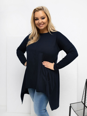 Granatowa długa bluzka plus size z bawełny