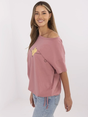 Brudnoróżowy damski t-shirt z bawełny