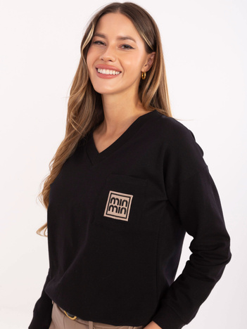 Czarna casualowa bluzka z kieszenią