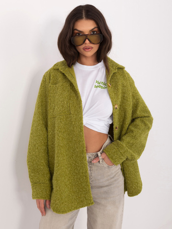 Oliwkowa koszulowa kurtka z zapięciem na guziki RUE PARIS