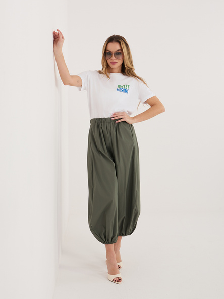 Khaki spodnie parachute z nogawką 7/8 RUE PARIS