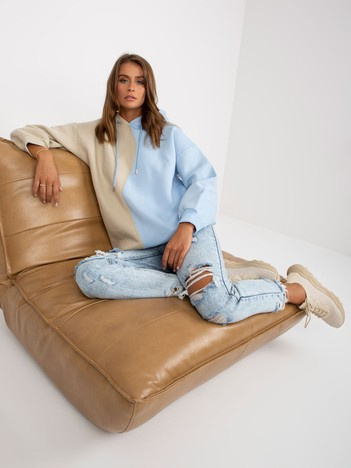 Beżowo-niebieska bluza basic z kapturem bawełniana RUE PARIS