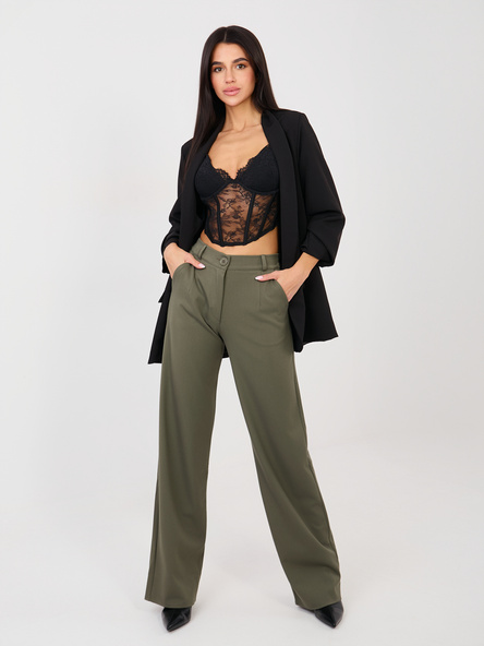 Khaki eleganckie spodnie z prostą nogawką