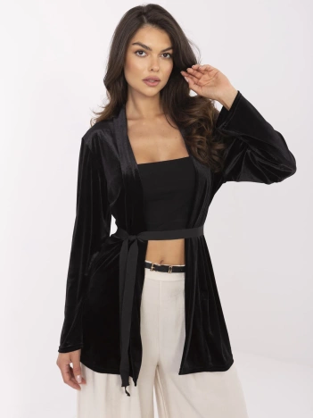 Czarna welurowa narzutka z paskiem