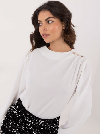 Biała elegancka bluzka z guzikami na ramieniu