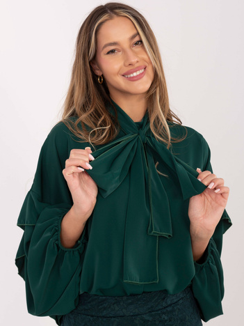 Ciemnozielona koszula oversize z falbanami