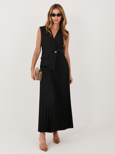 Czarna elegancka sukienka z paskiem RUE PARIS