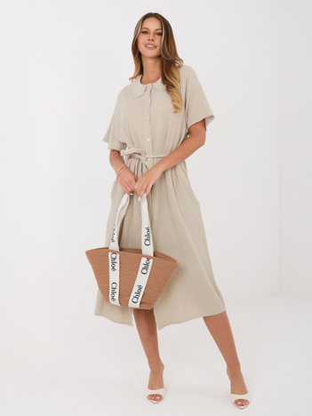 Beżowa koszulowa sukienka na lato
