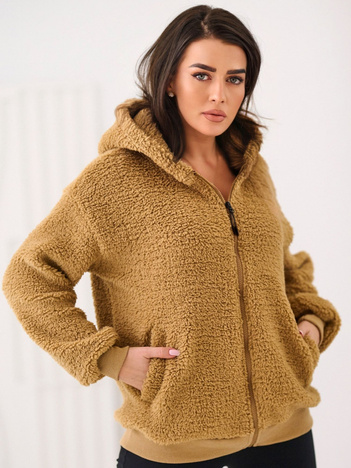 Camelowa damska bluza baranek z kapturem