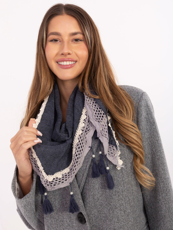 Ciemnoniebieska trójkątna chusta z perełkami