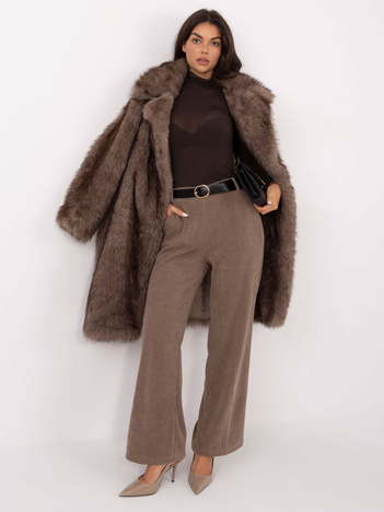 Ciemnobeżowe sztruksowe spodnie z szeroką nogawką